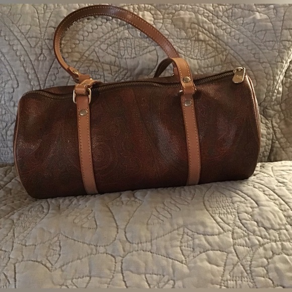 EUC ETRO Burgandy Paisley Cylinder Leather Barrel Shoulder Small Size Bag - Picture 1 of 12